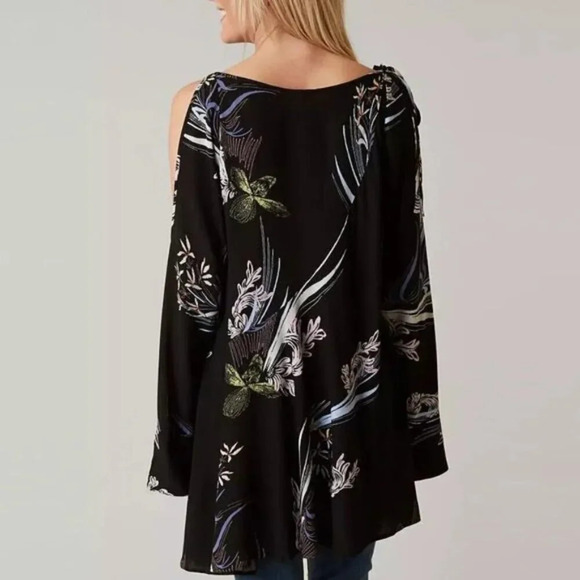 Free People Clear Skies Printed Cold Shoulder Tunic Floral Black Women's Medium - Picture 2 of 14